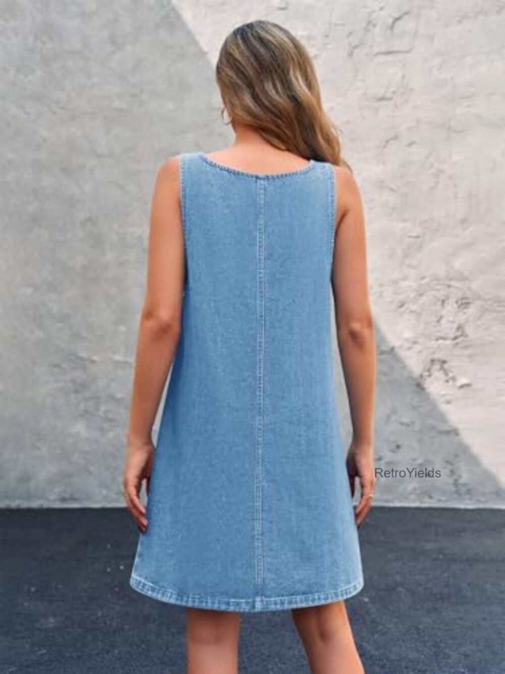 Sleeveless Denim Dress with Pockets Casual Loose Fit Mini Jean Overall - Picture 5 of 7